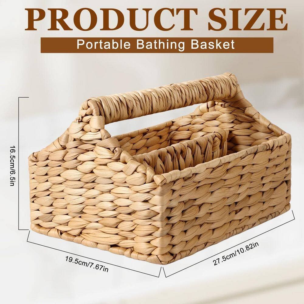 Unbranded Brushed Nickel Portable Woven Water Hyacinth Finish Wicker Shower Caddy Storage Basket Organizer (2)
