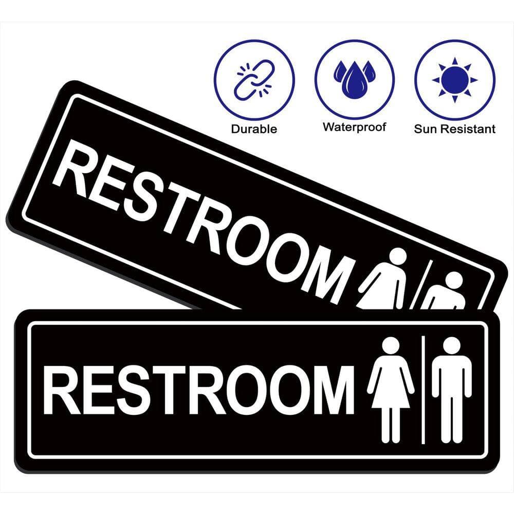 LAIFUCAM 2-Pack Frosted Acrylic Black White Modern Commercial Restroom Sign Self-Adhesive Bathroom Door Sign (3)