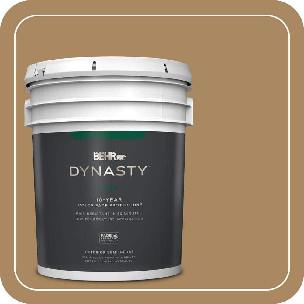 BEHR DYNASTY 5 gal. #N290-6 Trinket Gold Semi-Gloss Exterior Stain-Blocking Paint & Primer