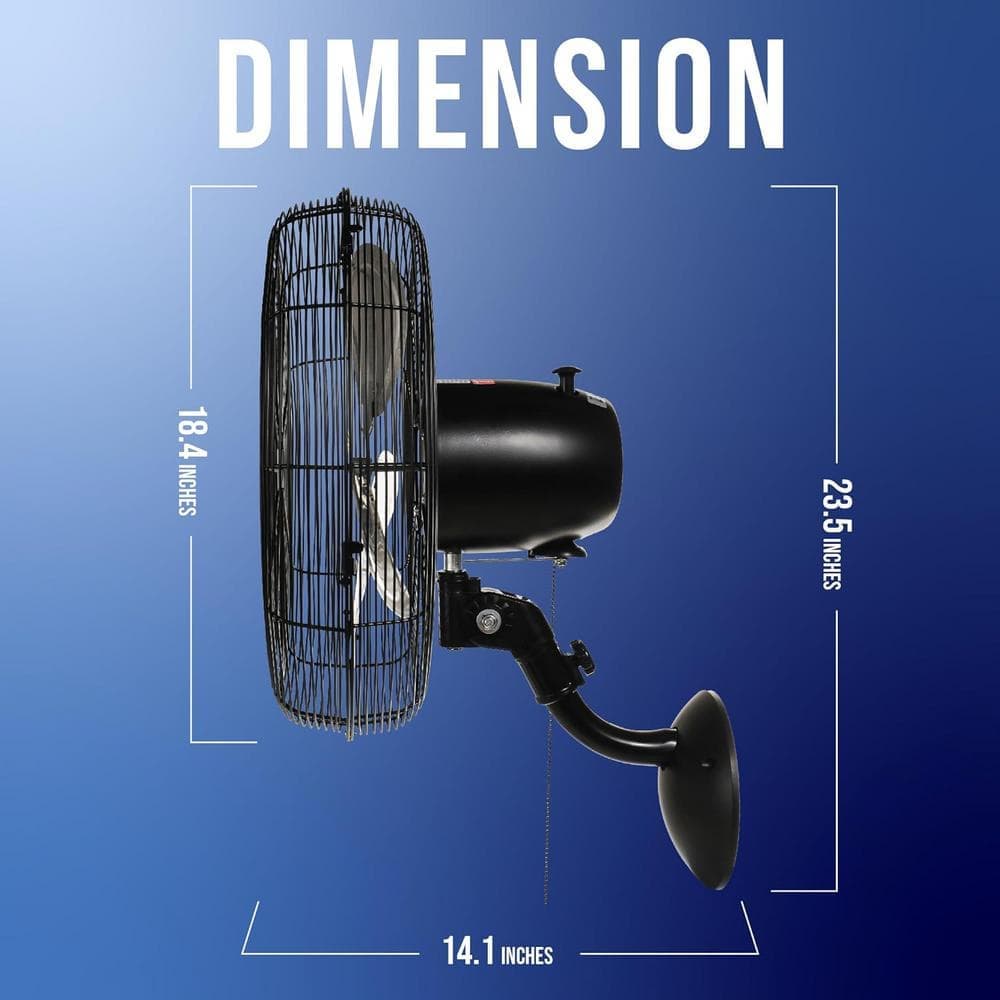 Tornado 16 in. Pro Series Oscillating Wall Fan, High Velocity Heavy Duty Metal Industrial Wall Mounted Fans, 3-Speed, Black (2)