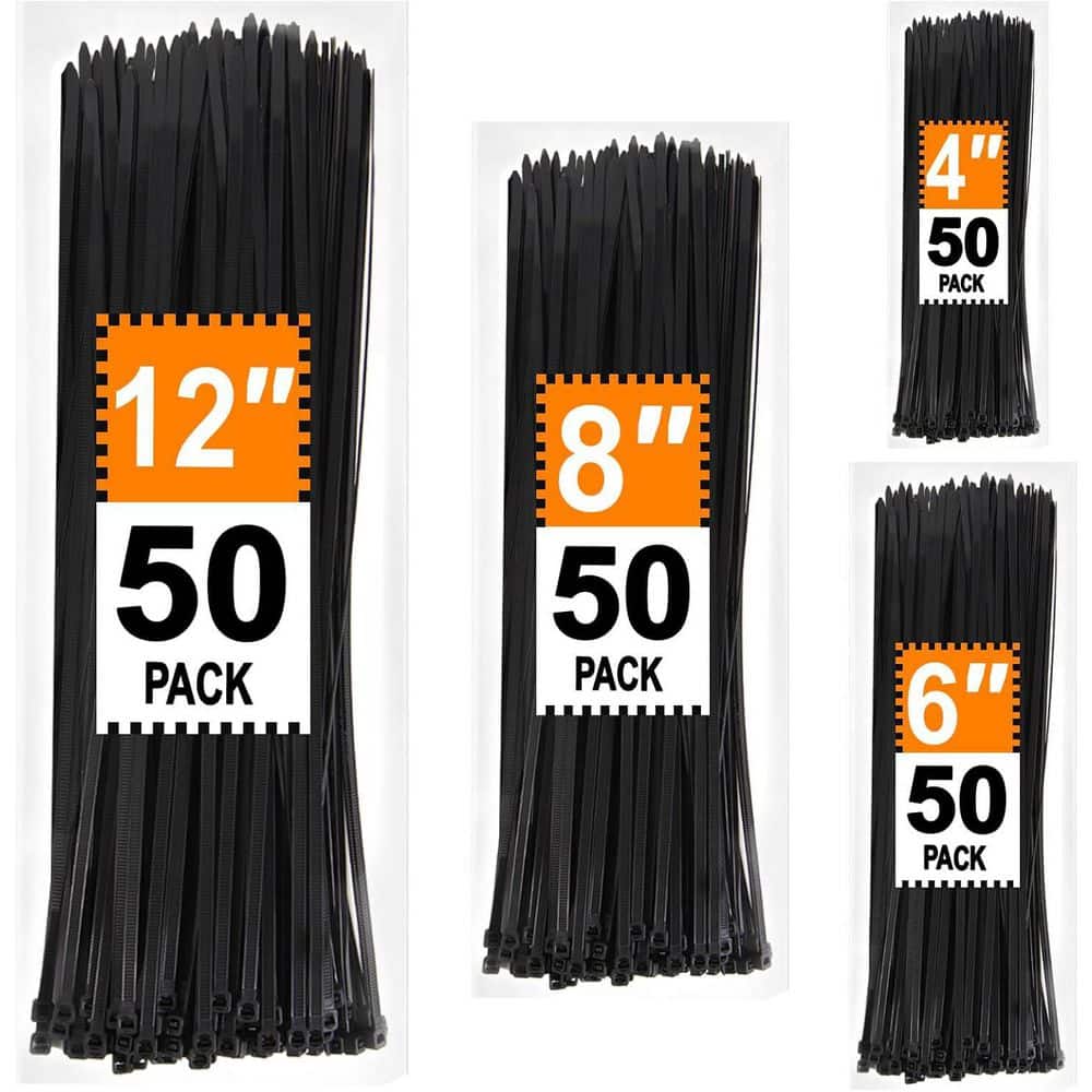 Lukyamzn Lock Series 4 plus 6 plus 8 plus 12 in. UV Resistant Nylon Cable Zip Tie Black 200-Pack B0CSXGZXM8 (1)