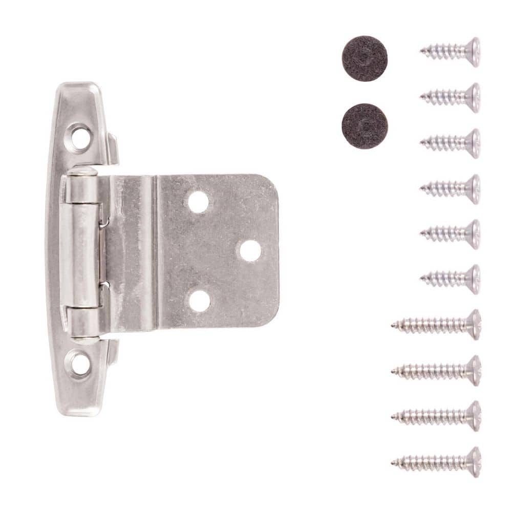 HICKORY HARDWARE Surface Mount Variable Overlay, 3/8 in. Inset Face Frame Self-Close Satin Nickel Cabinet Door Hinges (2)