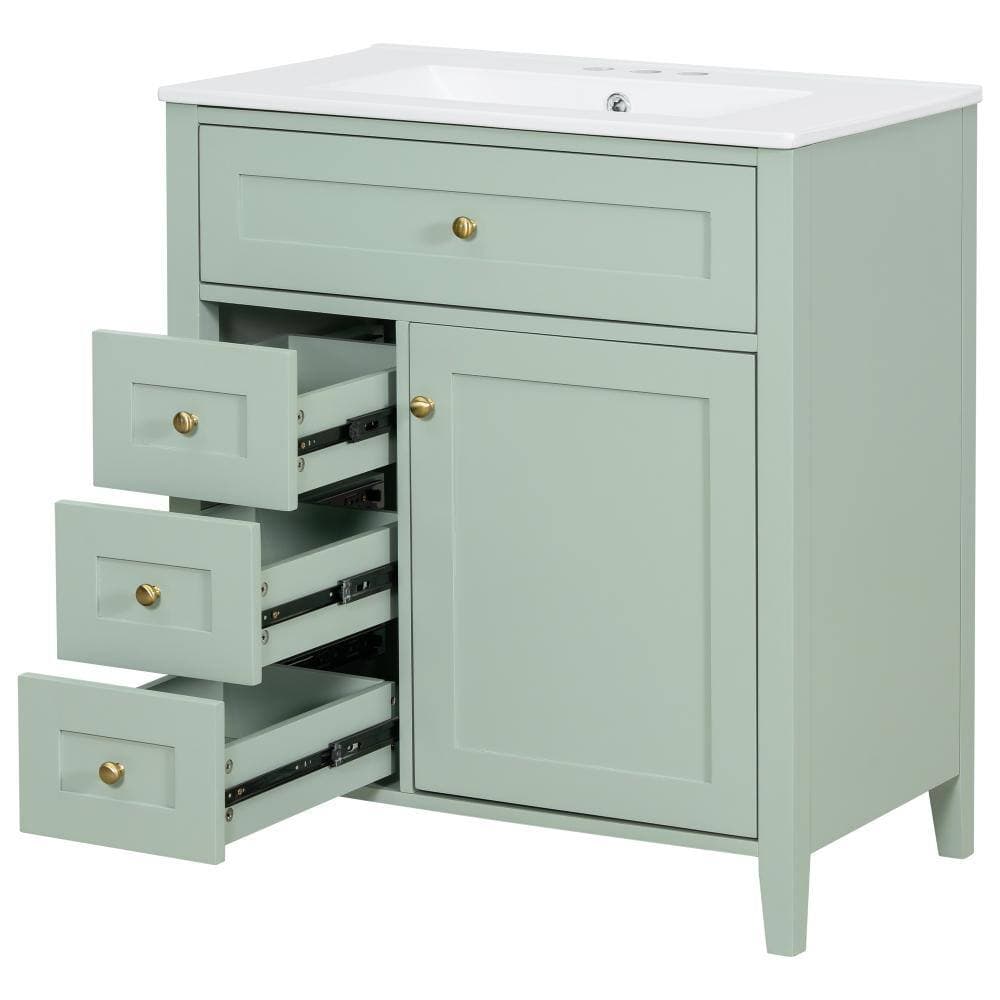 Unbranded Green 30-Inch Bathroom Vanity with Sink 3 Drawers and Adjustable Shelf for Bathroom (3)