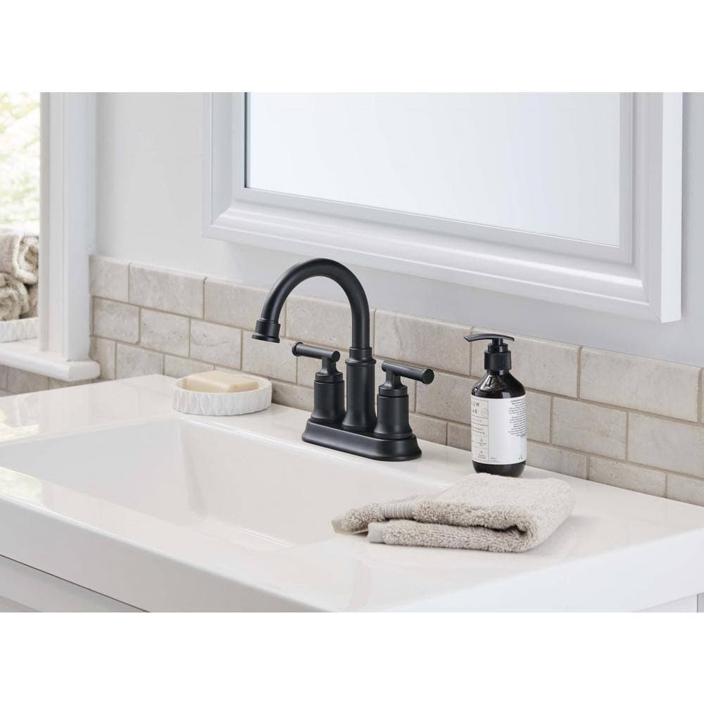 Glacier Bay Oswell 4 in. Centerset 2-Handle High-Arc Bathroom Faucet in Matte Black (3)