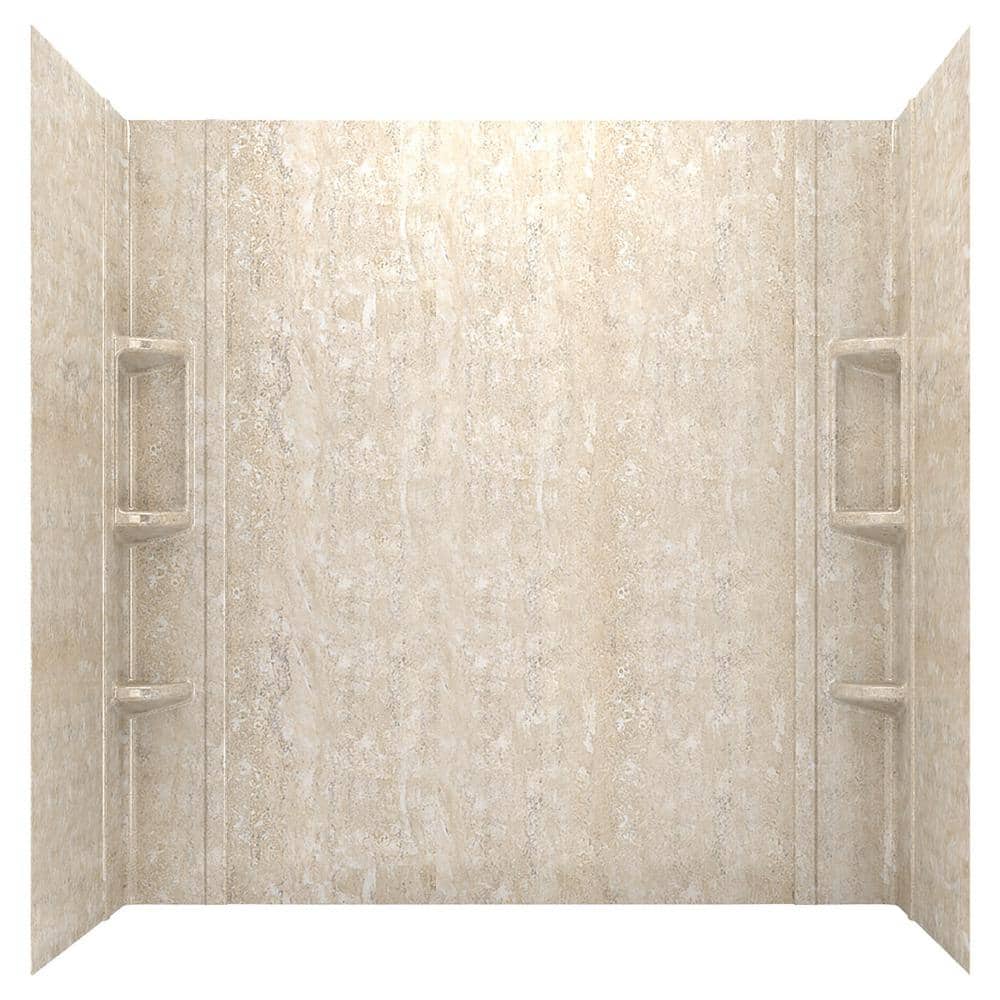 American Standard Ovation 60 in. W x 59 in. H 5-Piece Glue-Up Alcove Acrylic Bathtub Wall Surround in Sand Travertine (2)