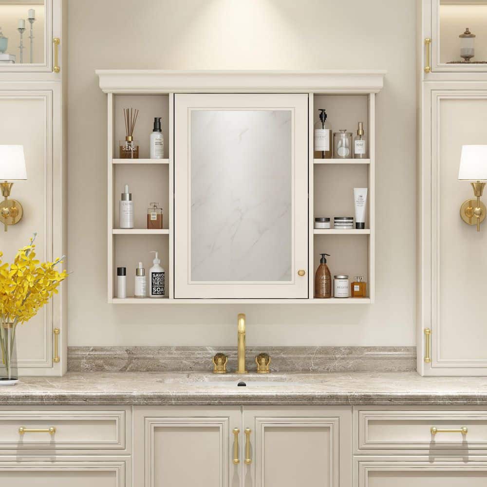 Tahanbath 5.90 in. W x 35.51 in. D x 28.74 in. H Bathroom Storage Wall Cabinet in White