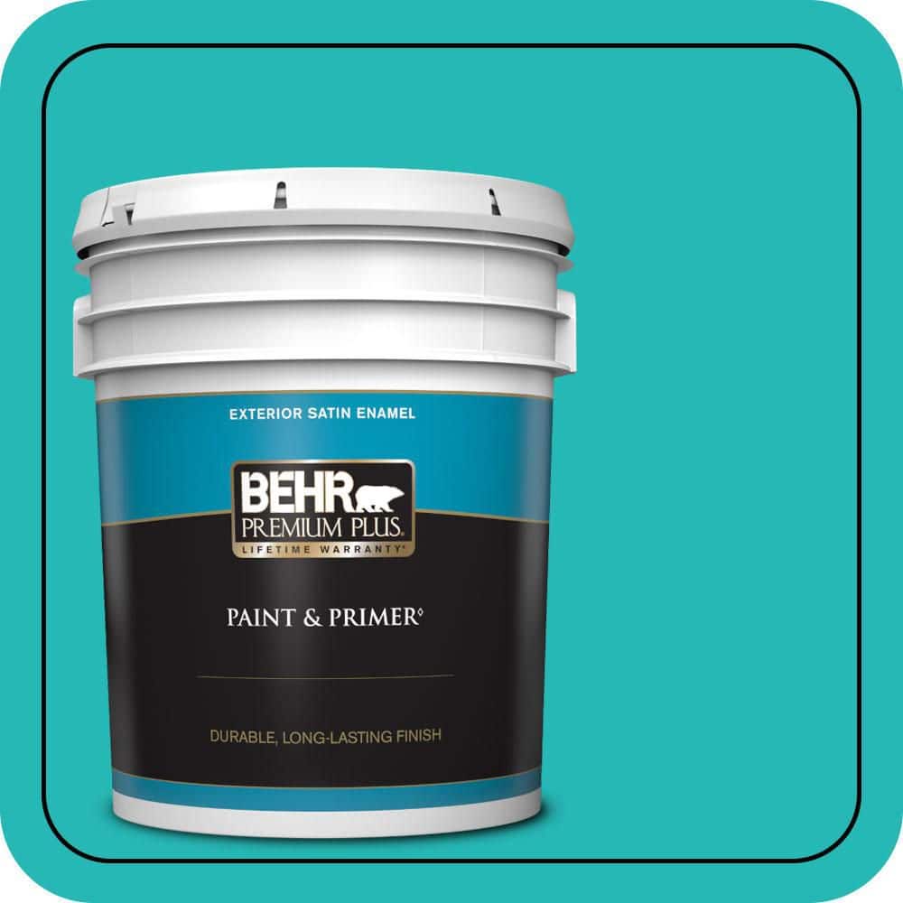 BEHR PREMIUM PLUS 5 gal. #MQ4-21 Caicos Turquoise Satin Enamel Exterior Paint & Primer