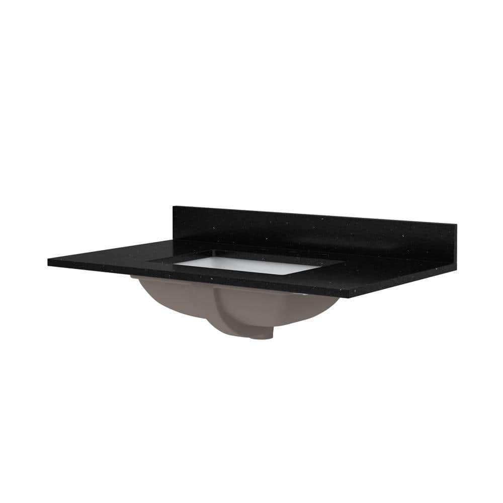 CRAFT + MAIN 37 in. W 22 in. D .75 in . H Engineered Quartz White Rectangular Single Sink Bath Vanity Top