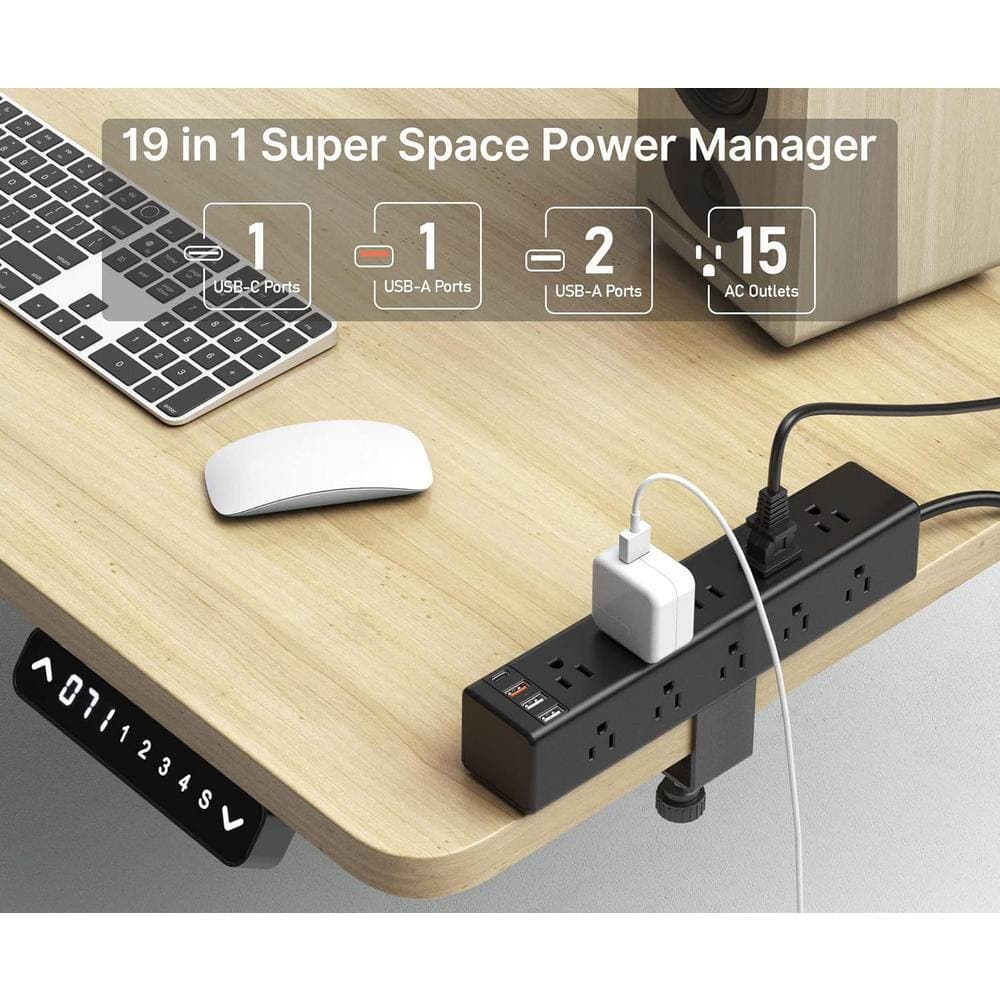 Ahfiwaso 6 ft. Desk Clamp Surge Protector Power Strip, Widely Spaced 15 AC Outlets, Fast Charging USB-A and USB-C Ports, Black (2)