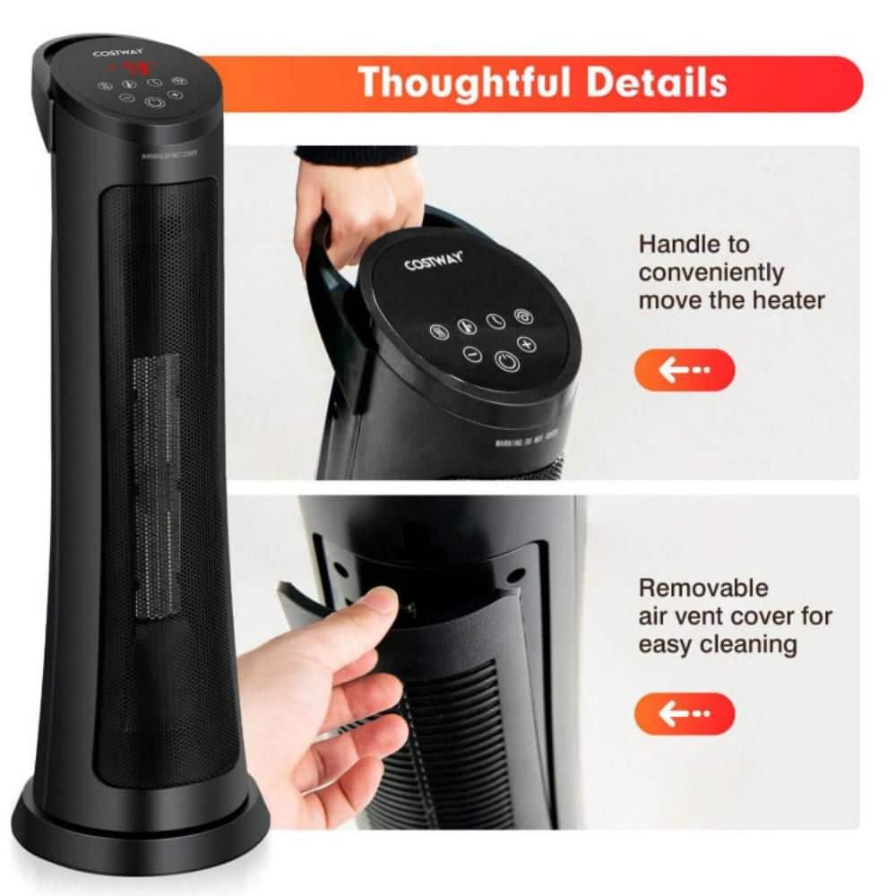 Clihome 1500-Watt Black Electric Radiator Convection Radiant PTC Ceramic Tower Space Heater with Tip-Over Protection 45-99° F (3)