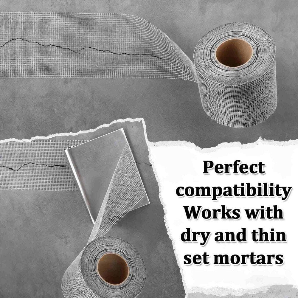 Laybus 150 ft. x 4 in. Cement Board Joint Tape Self Adhesive Durable Gray Fiberglass Drywall Mesh for Cement Board Repairing (3)
