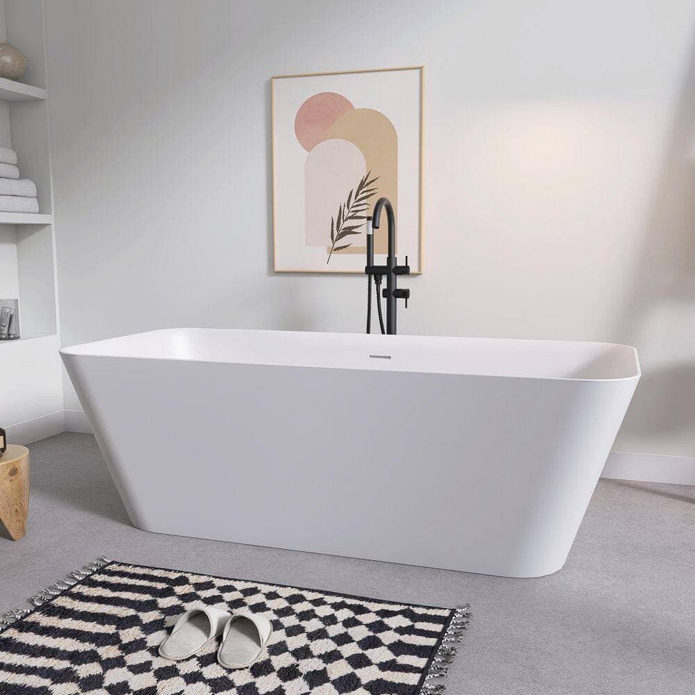 SJ STAR&JANE Verna 67 in. x 30 in. Stone Resin Freestanding Soaking Bathtub in White (2)