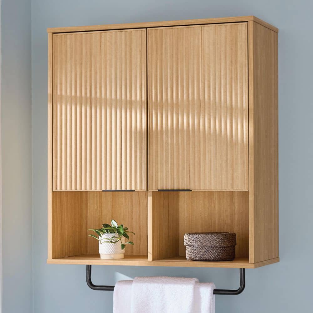 Glacier Bay 26 in. W x 11 in. D x 32 in. H Fluted Bathroom Storage Wall Cabinet in Natural Oak (1)