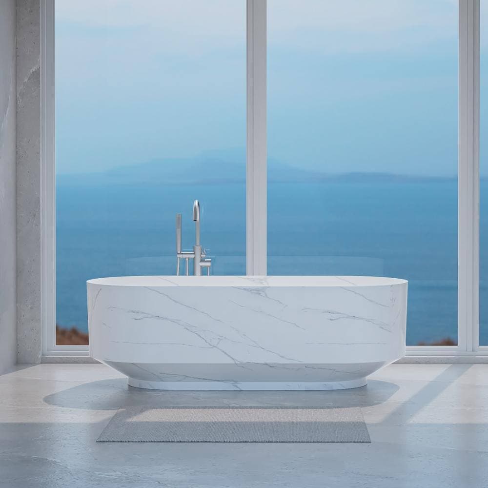 GIVING TREE AURIN 67 in. Stone Resin Bathtub Solid Surface Bathtub with Elegant Rectangular Design in Natural Veining Stone Finish (2)