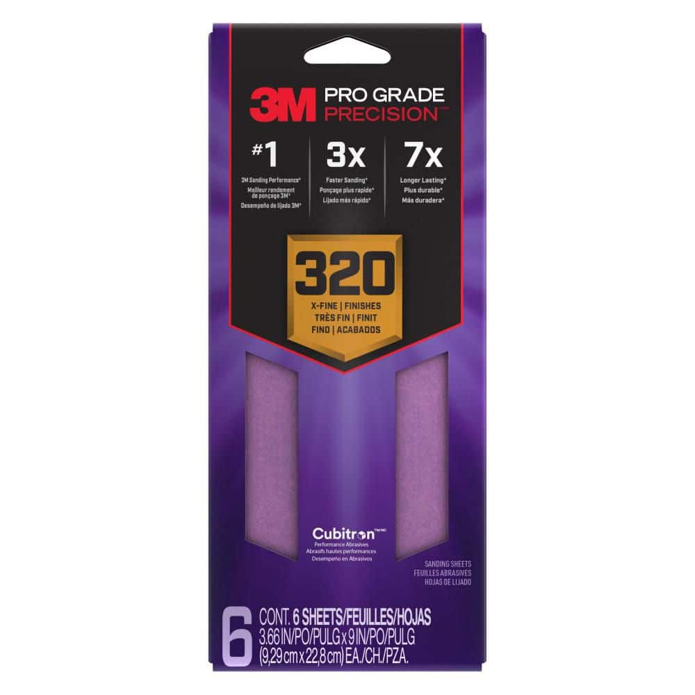3M Pro Grade Precision 3.7 in. x 11 in. Extra Fine 320-Grit Sheet Sandpaper (6-Pack) (2)