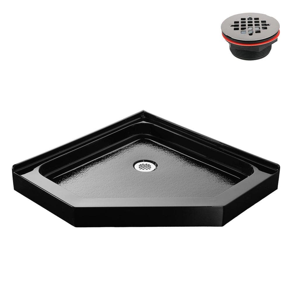 Streamline GB-2627-512-BL 36 in. x 36 in. Corner Acrylic Shower Pan Base in Glossy Black with Center Drain, Drain Included (1)