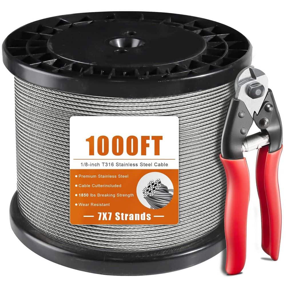Afoxsos 12000 in. W x 1 in. H Silver Stainless Steel Cable with Cutter for Deck Railing and DIY Projects (1)