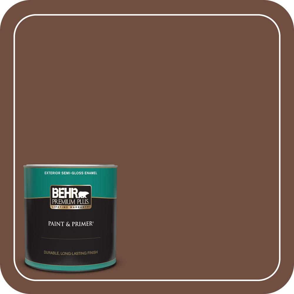 BEHR PREMIUM PLUS 1 qt. #N160-7 Brown Velvet Semi-Gloss Enamel Exterior Paint & Primer