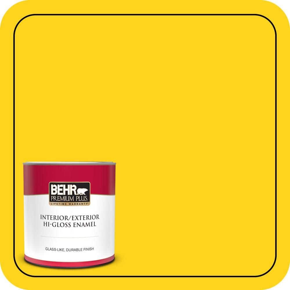 BEHR PREMIUM PLUS 1 qt. #S-G-390 Lemon Zest Hi-Gloss Enamel Interior/Exterior Paint & Primer (1)