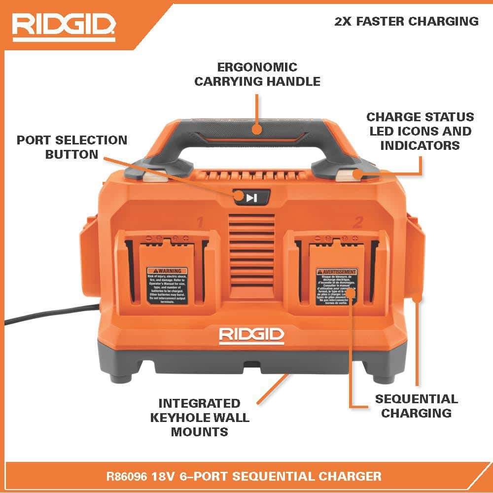 RIDGID 18V 6-Port Sequential Charger with 4.0 Ah Lithium-Ion Battery (2-Pack) (3)