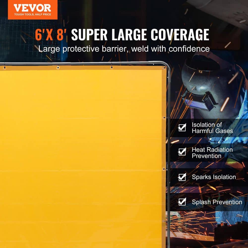 VEVOR 8 ft. x 6 ft. Welding Protection Screen w/Frame Welding Curtain w/4 Wheel Flame-Resistant Vinyl Light-Proof in Yellow (2)