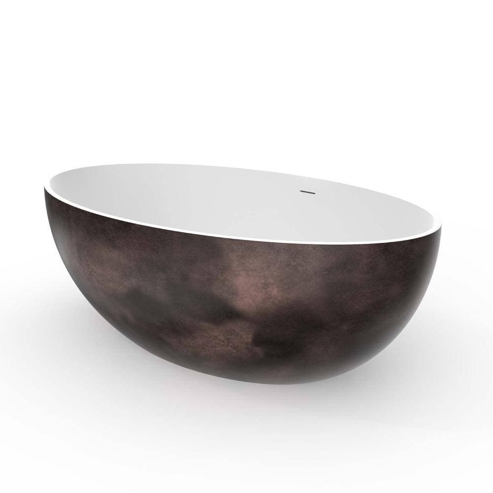 INSEEDE Aurelia 67 in. x 39.4 in. White and Walnut Solid Surface Freestanding Soaking Bathtub with Mold-Resistant Finish (3)