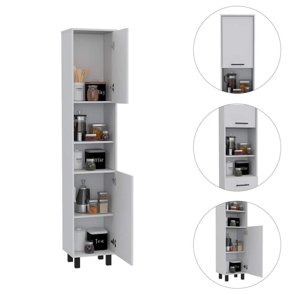 cadeninc 15.7 in. W 13.7 in. D 79.5 in. H Linen Cabinet Storage Cabinet with 5 Shelves and 2 Door (4)