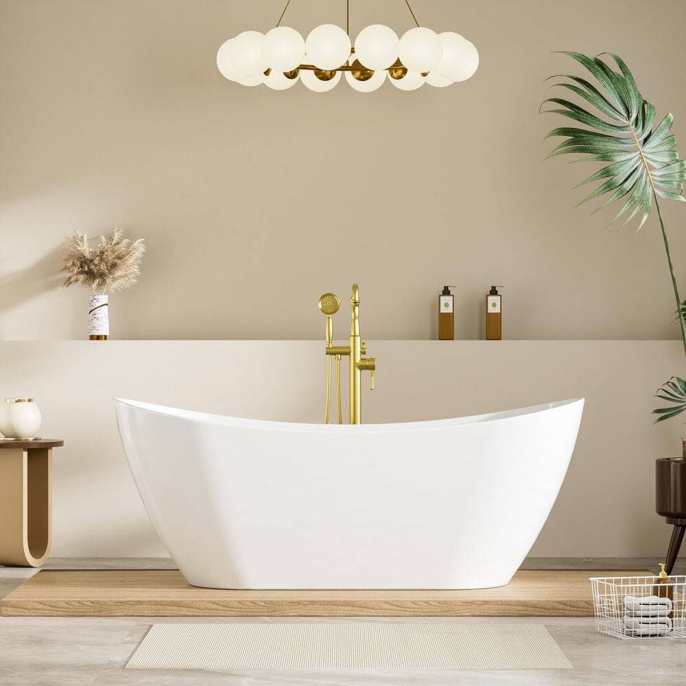 WELLFOR VELA 67 in. x 29 in. Freestanding Acrylic Double Slipper Soaking Bathtub in Glossy White with Chrome Center Drain (2)
