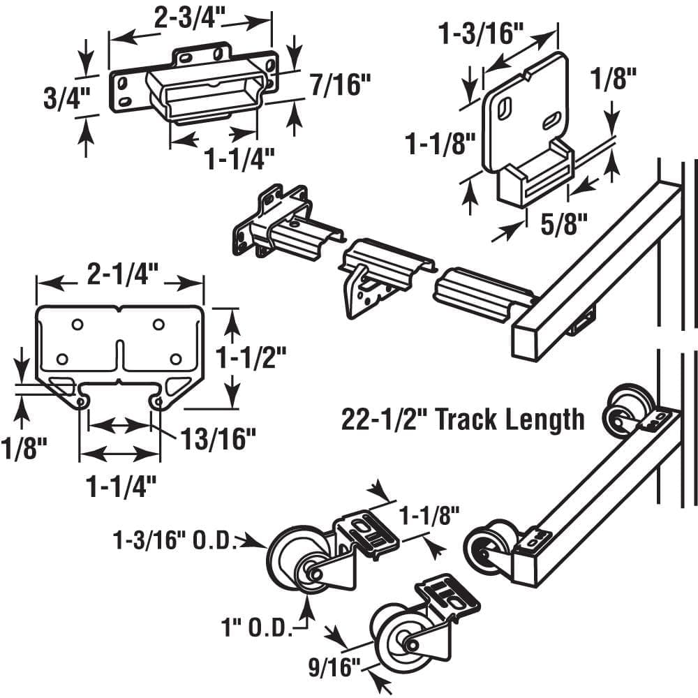 Prime-Line 22-1/2 in. Steel Track Plastic Guides and Wheels Drawer Track Guide Repair Kit (1-Set) (2)