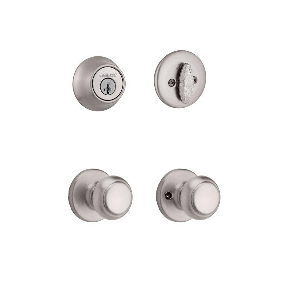 Kwikset Cove Satin Nickel Passage Door Knob and Single Cylinder Deadbolt Combo Pack featuring SmartKey Security