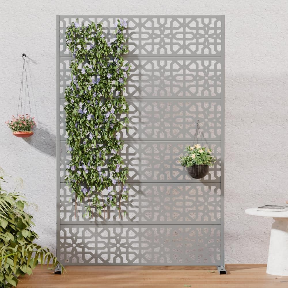 Dovelina 16 in. L x 72 in. H x 47 in. W Galvanized Metal Wall Sculptures Outdoor Privacy Screens Garden Fence in Gray