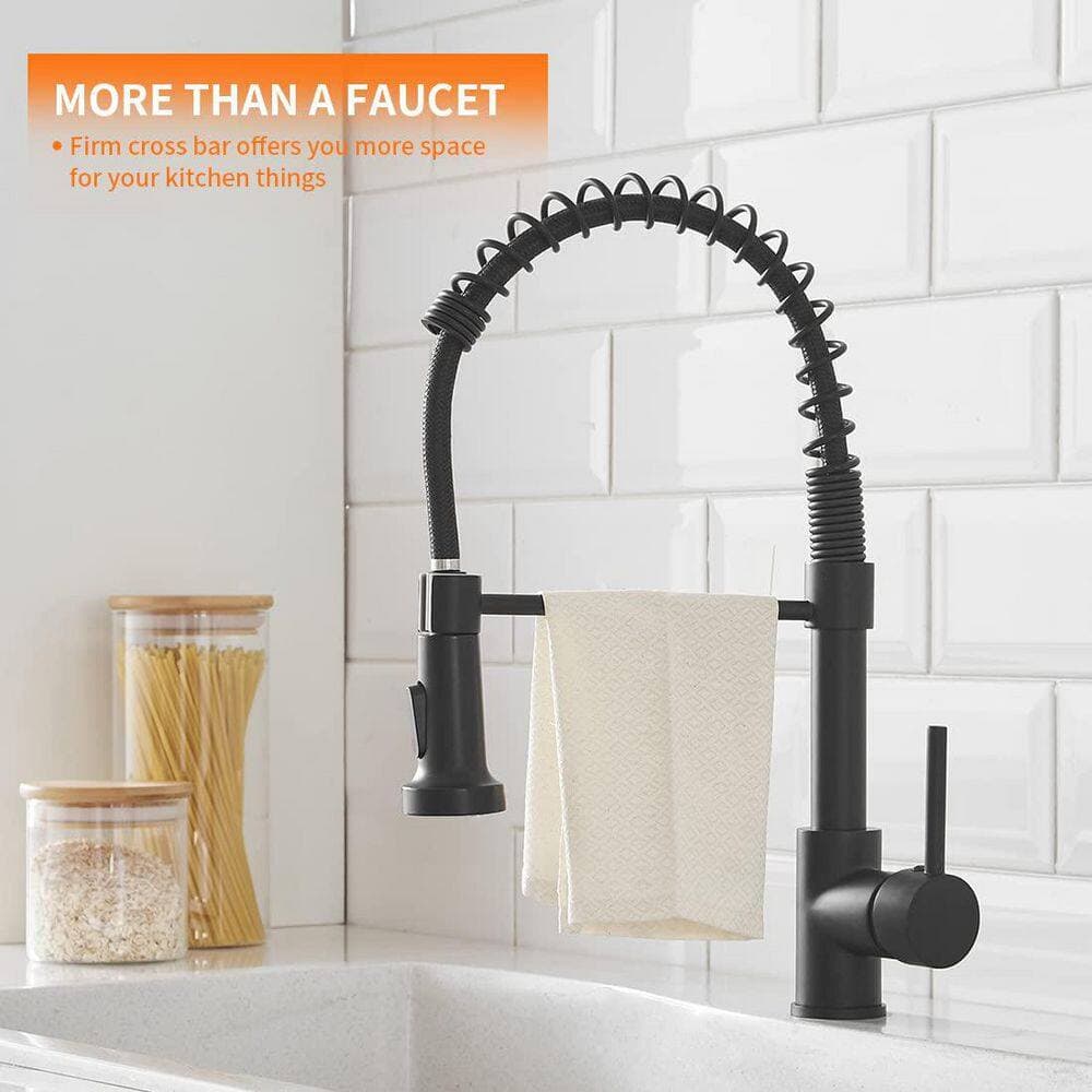 Wudkey 1-Piece Faucet with Pull Down Sprayer Included, Stainless Steel Single Handle in Black for Farmhouse Camper Laundry (2)