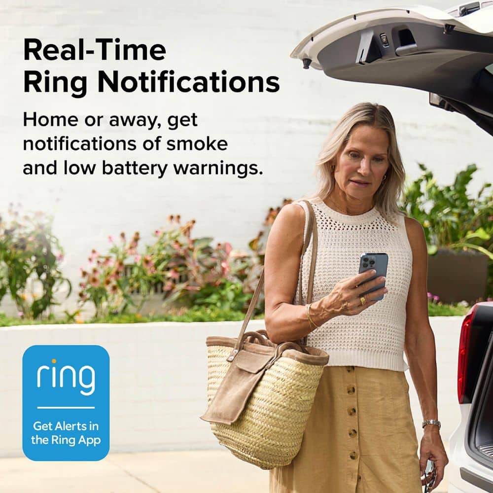 Kidde Battery Powered Ring App Enabled Smart Smoke Detector, Voice Alerts, Wire-Free Interconnect Alarm (3)