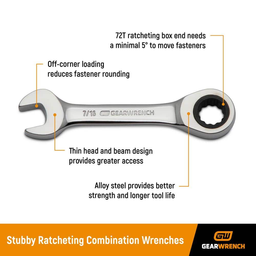 GEARWRENCH SAE/Metric 72-Tooth Stubby Combination Ratcheting Wrench Tool Set (14-Piece) (2)