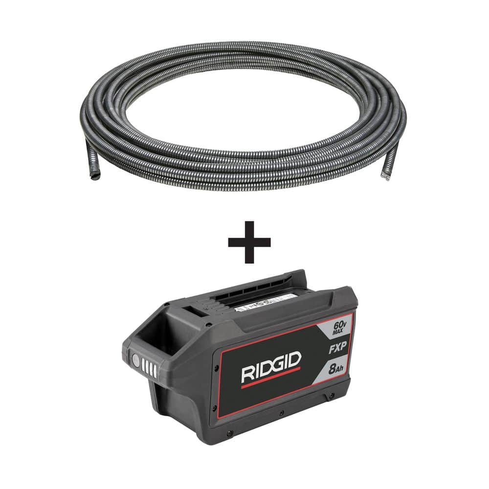 RIDGID 3/4 in. x 100 ft. C-100 IC Inner Core Drain Cleaning Cable and FXP 60-Volt 8Ah Battery Bundle (1)