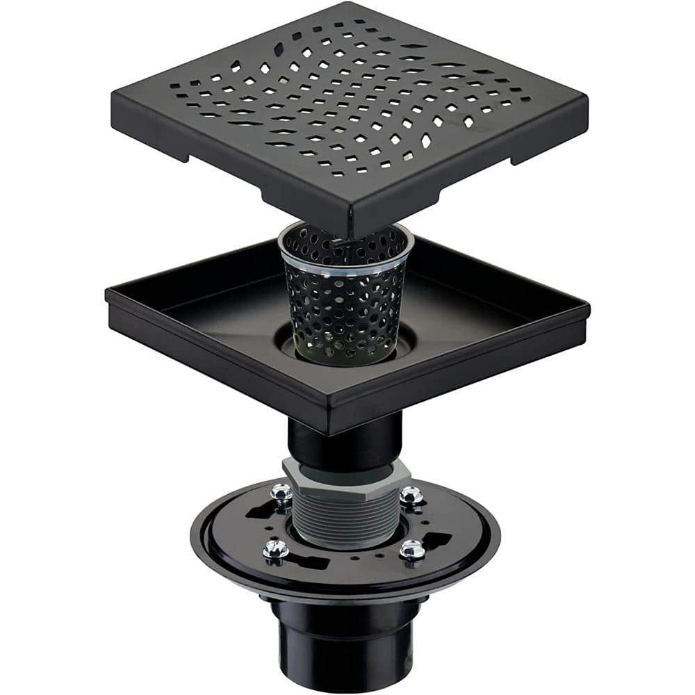 Dyiom 6 in. W X 6 in. D Black With Flange Square Shower Drain Cover, Stainless Steel 6-In. Bathroom Shower Drainage Pipe (1)