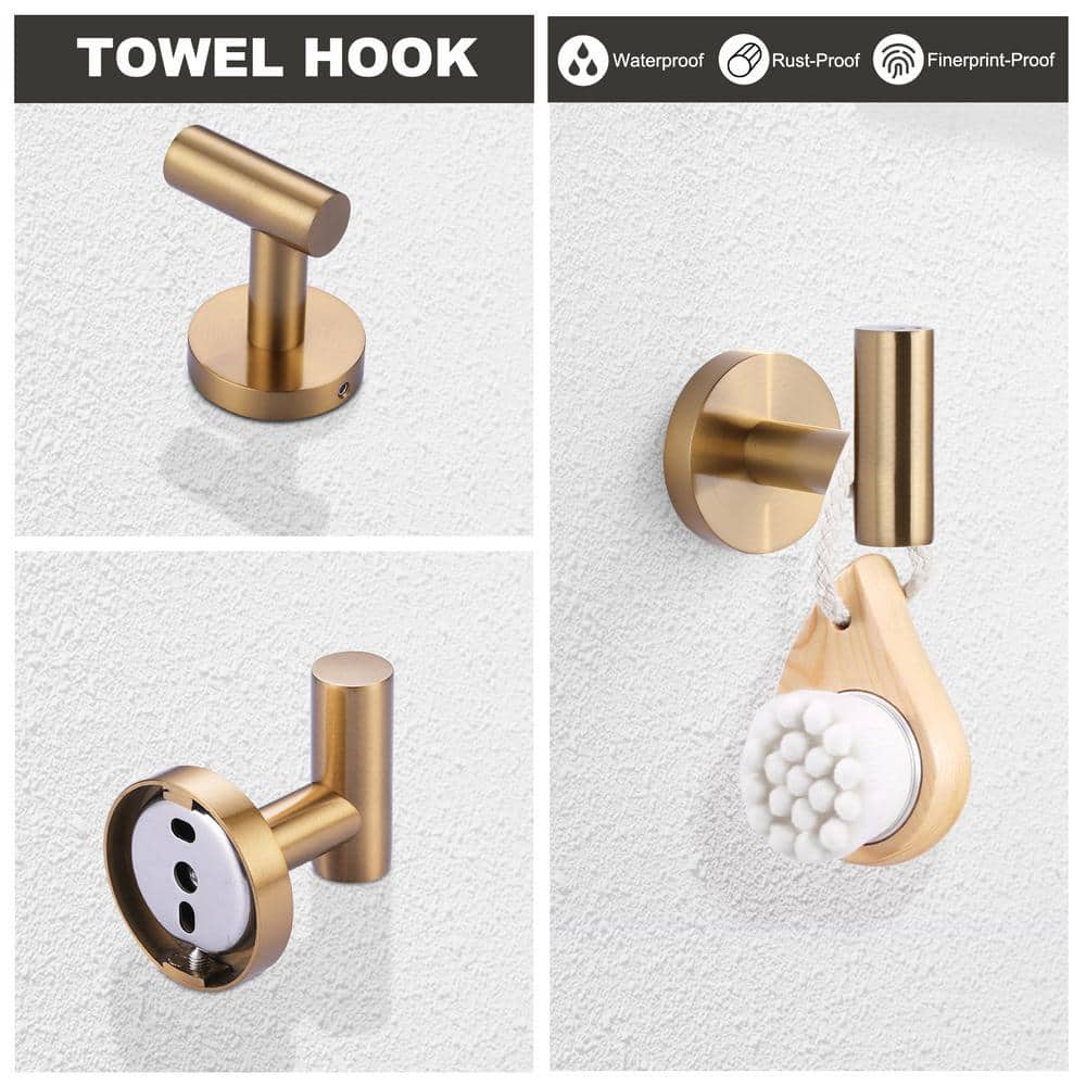 IVIGA Stainless Steel-Piece Bath Hardware Set with Towel Hook, Toilet Paper Holder and Towel Bar Gold (4)