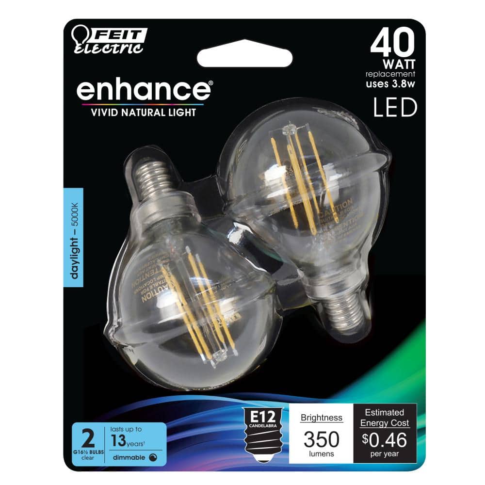 Feit Electric 40-Watt Equivalent G16.5 Globe Dimmable Filament Clear CEC Title 20 E12 LED Vintage Edison LIght Bulb, Daylight (2-Pack) (4)