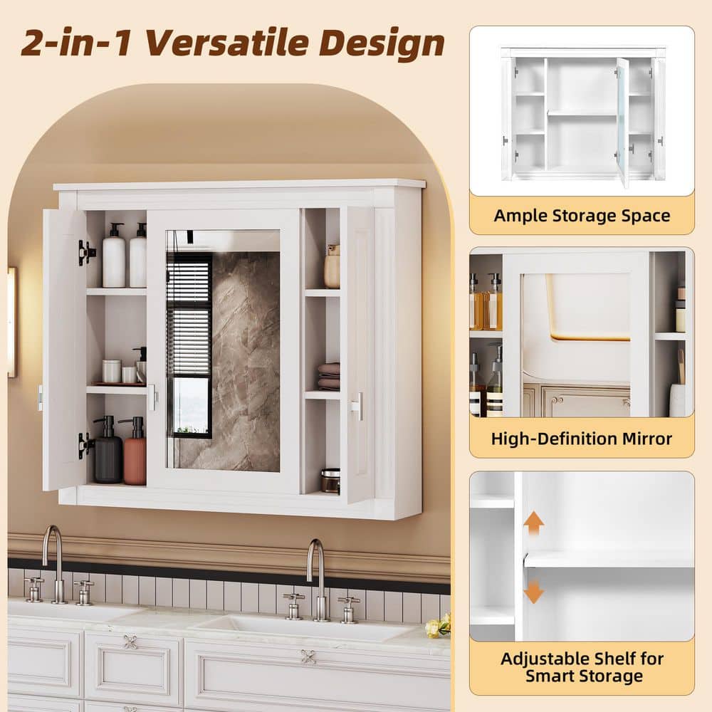 Tahanbath Classic 7.13 in. W x 35 in. D x 28.74 in. H Bathroom Storage Wall Cabinet in White with Mirror and 4 Shelves (3)