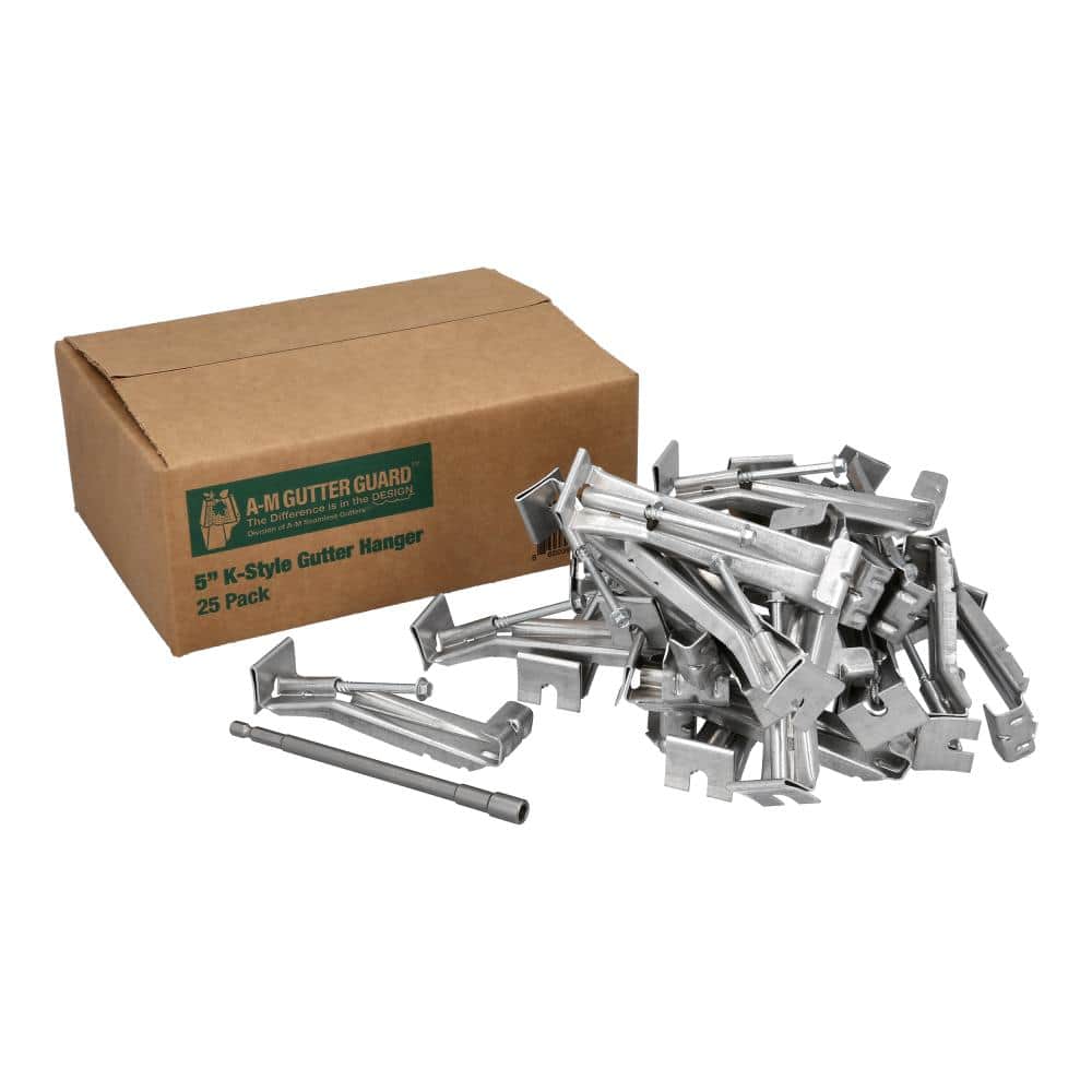 A-M Gutter Guard - 5" K Style Gutter Hangers (25 Pack) – With Speed Screw and Clip - Includes 1/4" x 6" Hex Bit