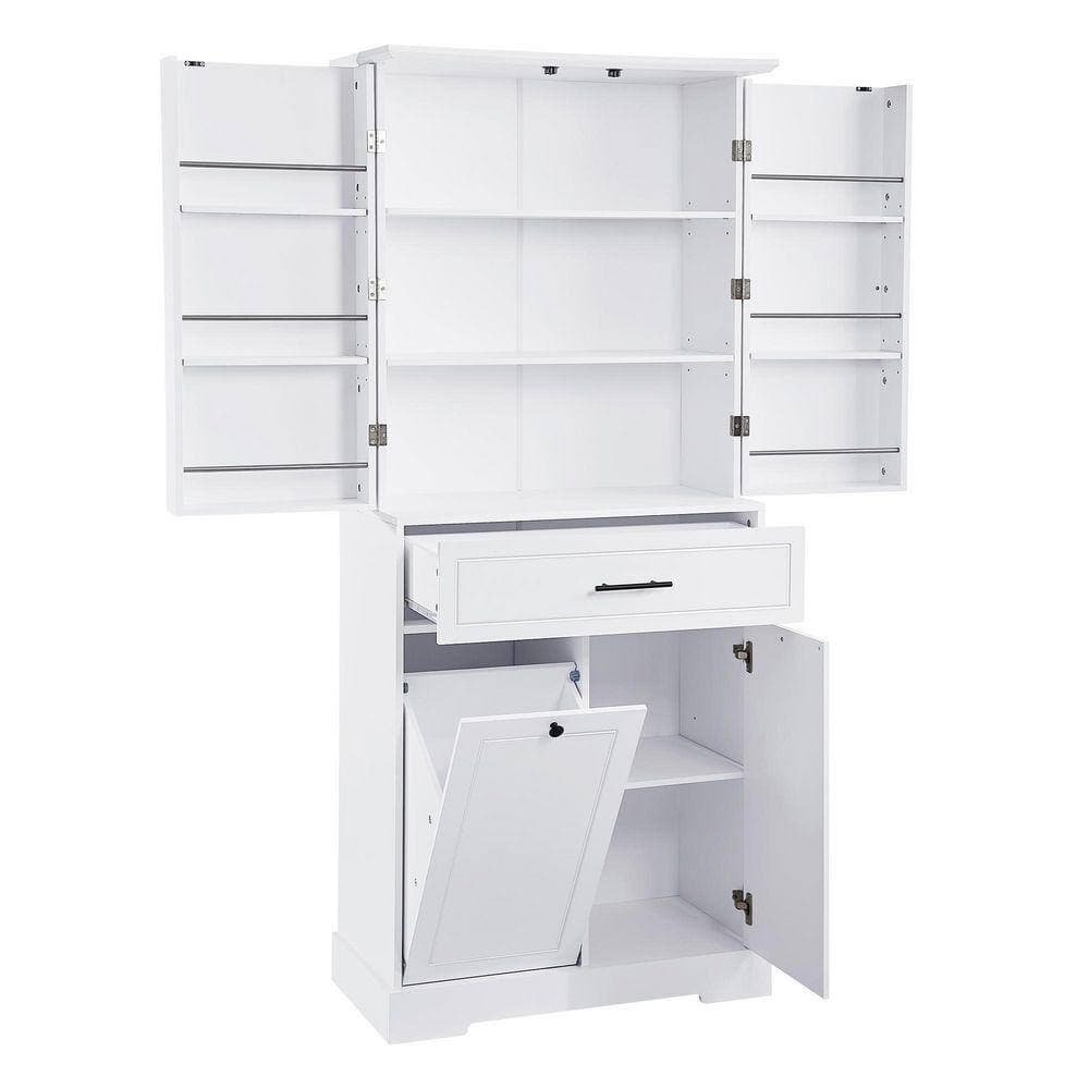 ZXDDMS 31 in. W x 16 in. D x 72 in. H White Linen Cabinet Tall Bathroom Storage Linen Cabinet with Tilt-Out Laundry Hamper (3)