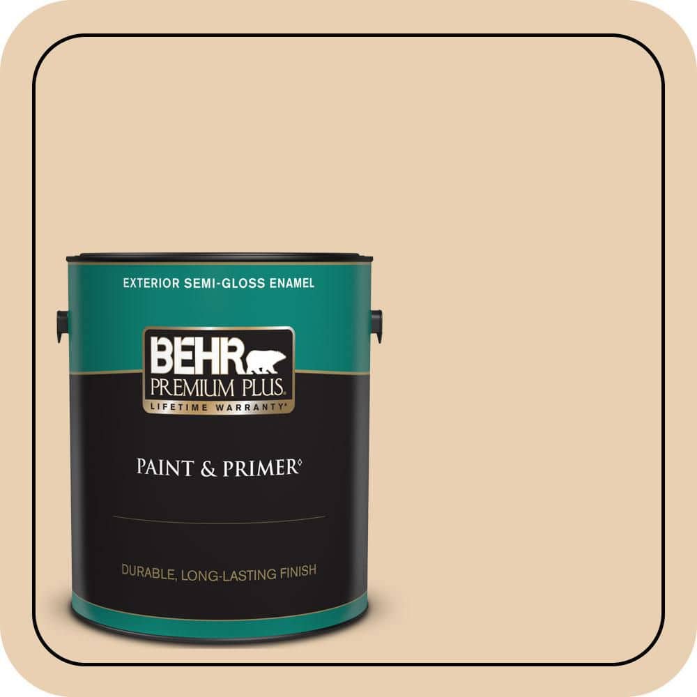 BEHR PREMIUM PLUS 1 gal. #S290-2 White Bean Hummus Semi-Gloss Enamel Exterior Paint & Primer