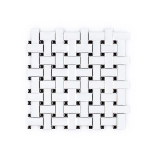 Jeffrey Court Plato Basketweave White 12 in. x 12 in. Matte and Gloss Dot Porcelain Wall and Floor Mosaic Tile (1 sq. ft./Each) (2)