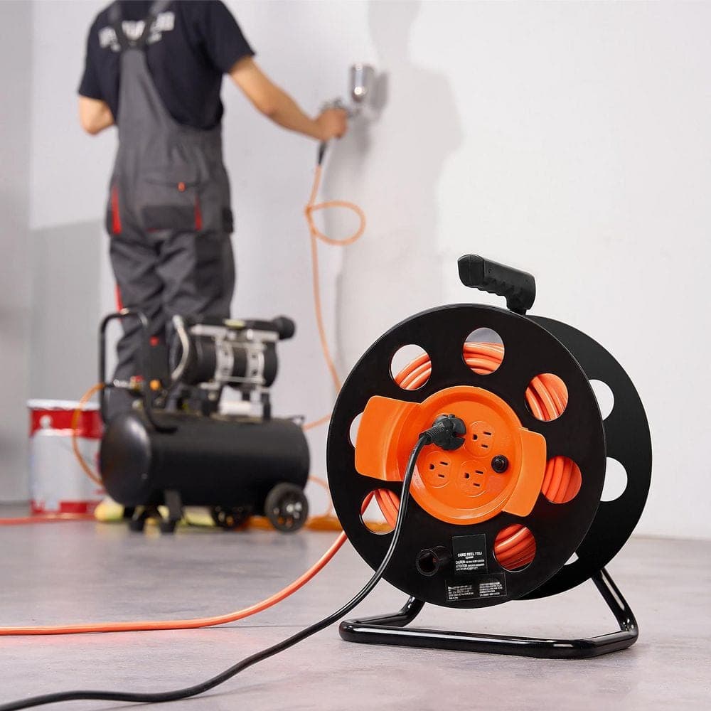 SKYSHALO Extension Cord Reel, 100 ft. 12 / 3 15 Amp Extension Cord Reel with 4-Outlets (2)