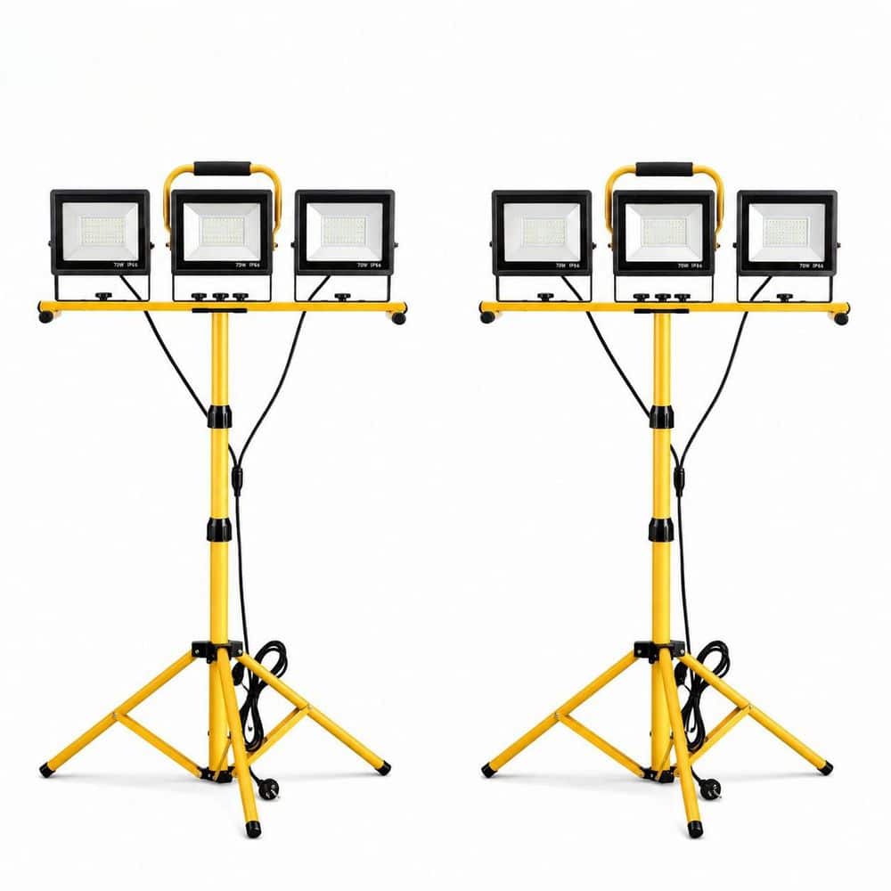 BeamBox 120V 21000 Lumens 3-Head LED Work Light ,Adjustable Foldable Tripod, IP66 Waterproof, 6500K Job Site Light (2-Pack） (1)