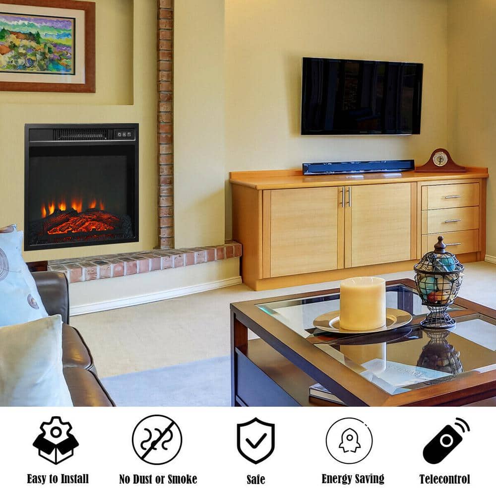 Gymax 18 in. 1400-Watt Electric Fireplace Freestanding and Wall-Mounted Heater Log Flame Remote Black (2)