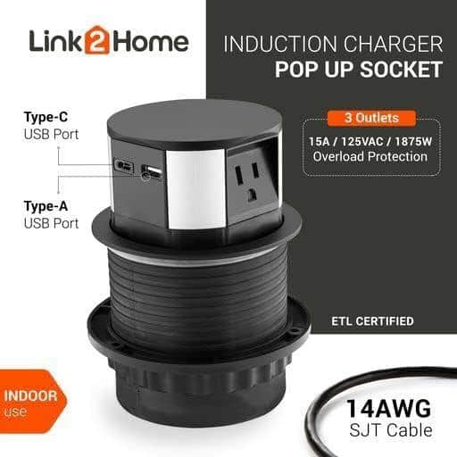 Ahfiwaso 3-Outlet Pop-up Fast Induction Charger with USB Ports, Matte Black 2-Pack (3)