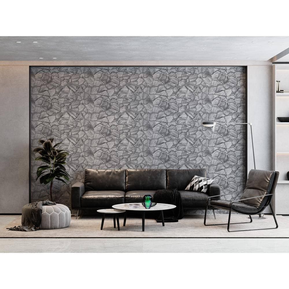 Dundee Deco 3D Falkirk Retro V 39 in. x 19 in. White Charcoal Faux Stone PVC Decorative Wall Paneling (10-Pack) (2)