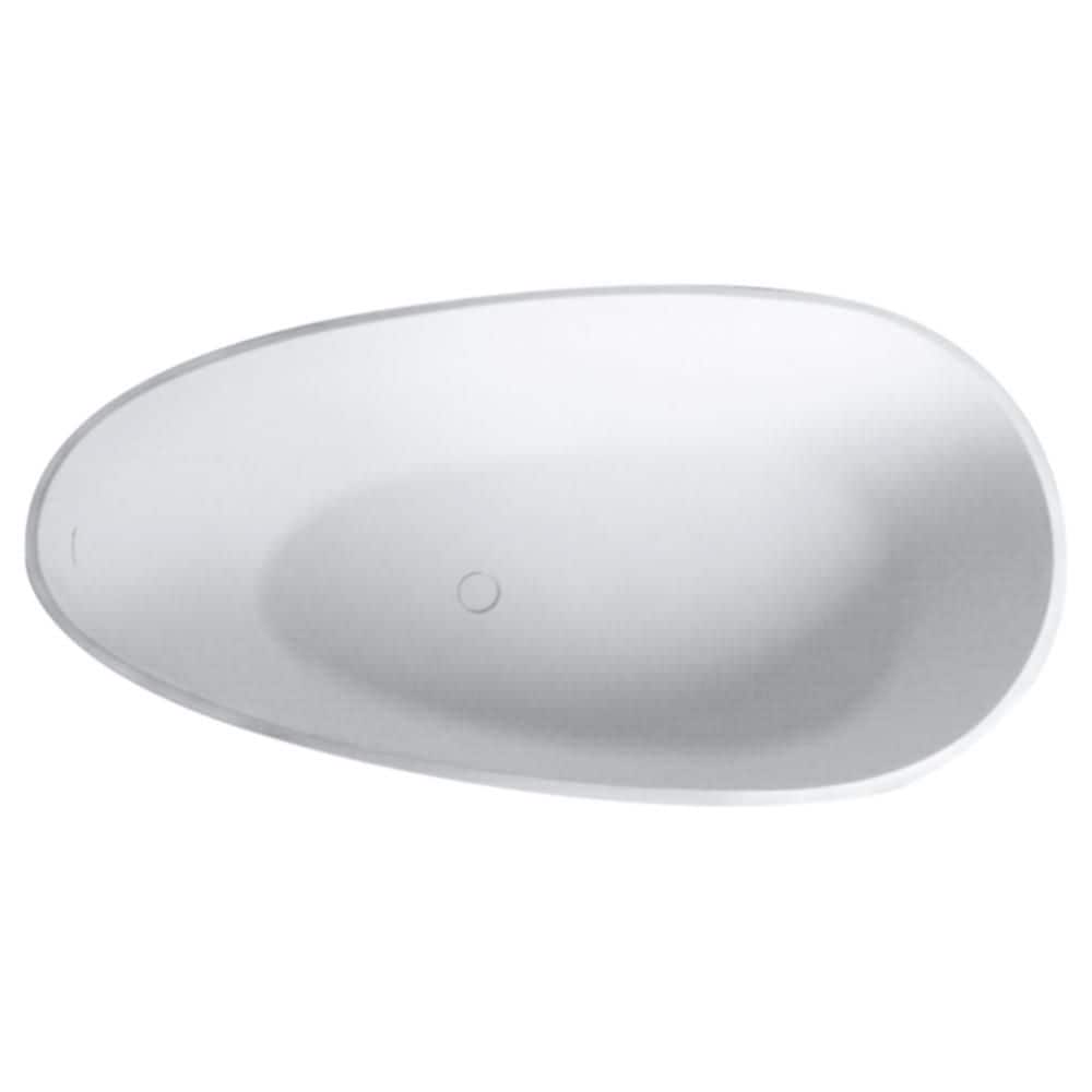 WELLFOR 59 in. x 29.5 in. Artificial Stone Soaking Bathtub in Matte White Solid Surface with Overflow and Pop-up Drain (3)