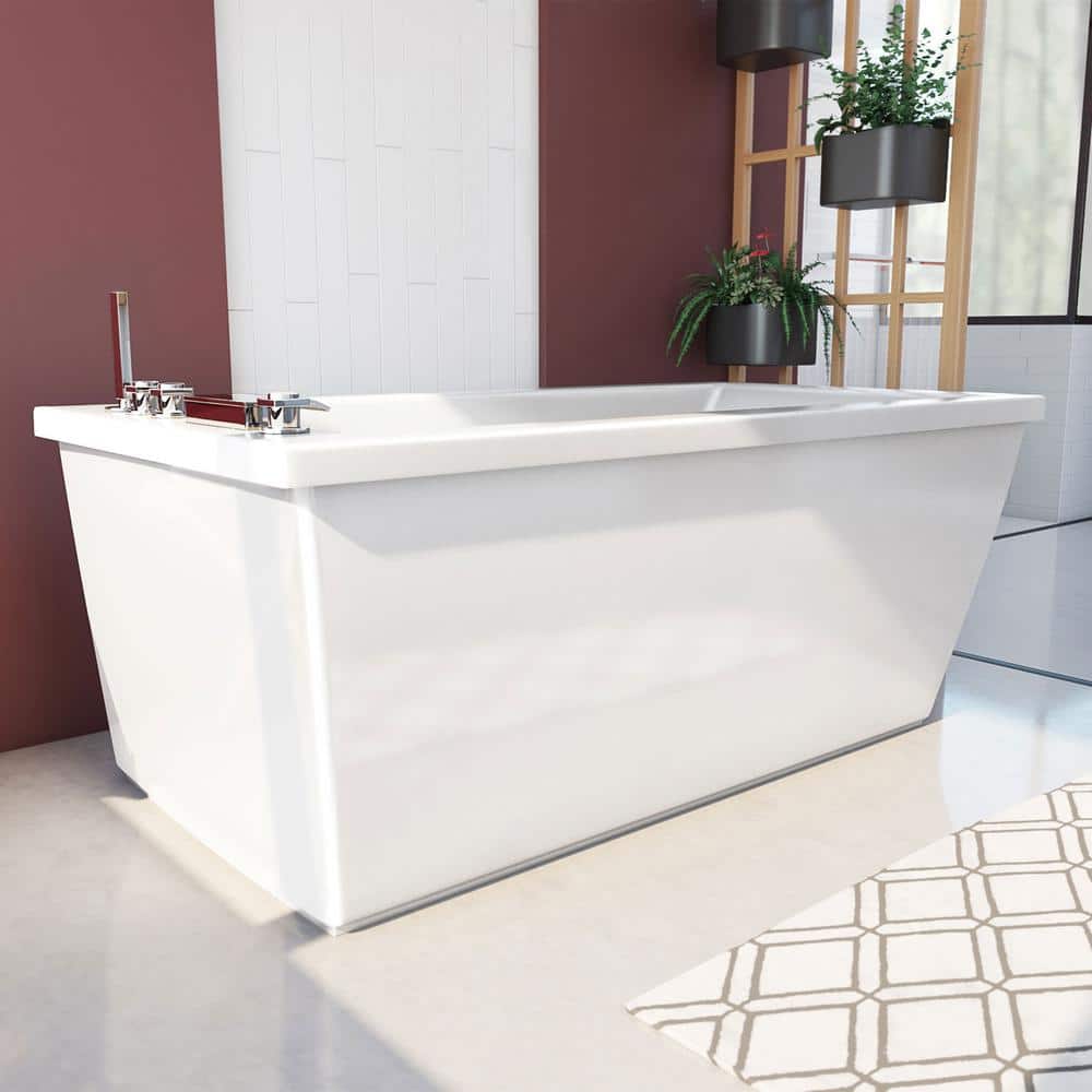 DreamLine Levantine 60 in. W x 36 in. D Fiberglass Freestanding Flatbottom Soaking Bathtub in White (1)